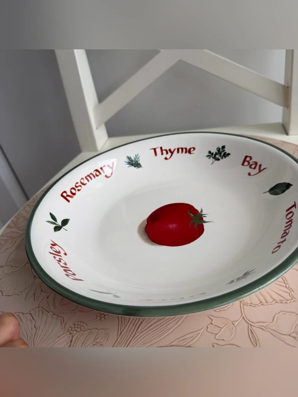 Crate & Barrel Pomodori 9.5” Pasta Bowl Tomato Herbs Portugal